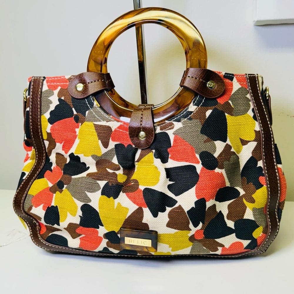 Relic Blake Flower Purse / Satchel Handbag Tortoise Shell Plastic Ring Handle